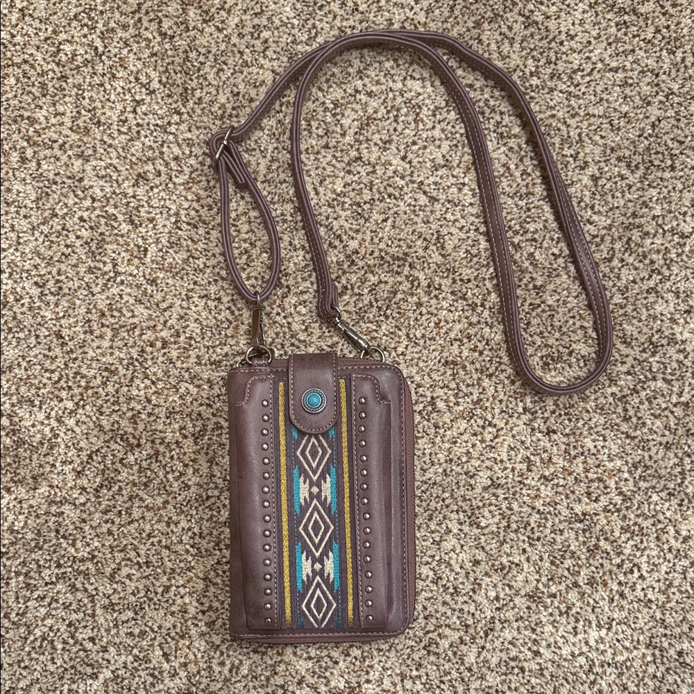 Crossbody American Bling Wallet, Lavender Leather with Turquoise accent